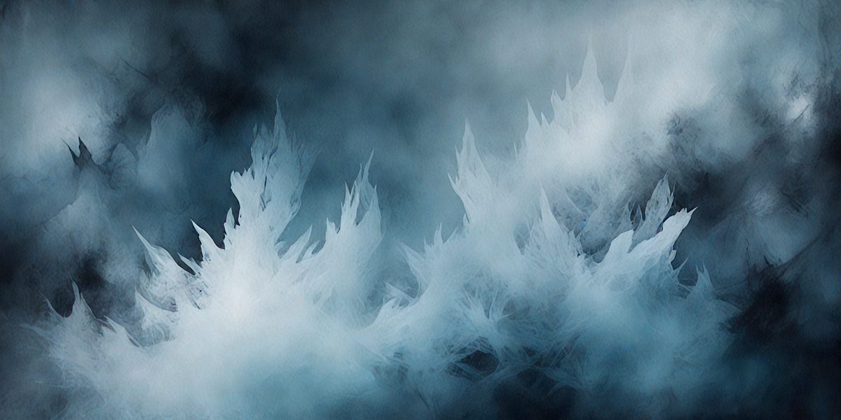 The primary subject of the image is a large, frosty tree with a blue sky in the background. The tree appears to be covered in ice, giving it a unique and striking appearance. The visual style of the image is a combination of a photo and digital art, creating a surreal and captivating scene. The colors in the image are predominantly blue, with the frosty tree and the blue sky creating a serene and chilly atmosphere.