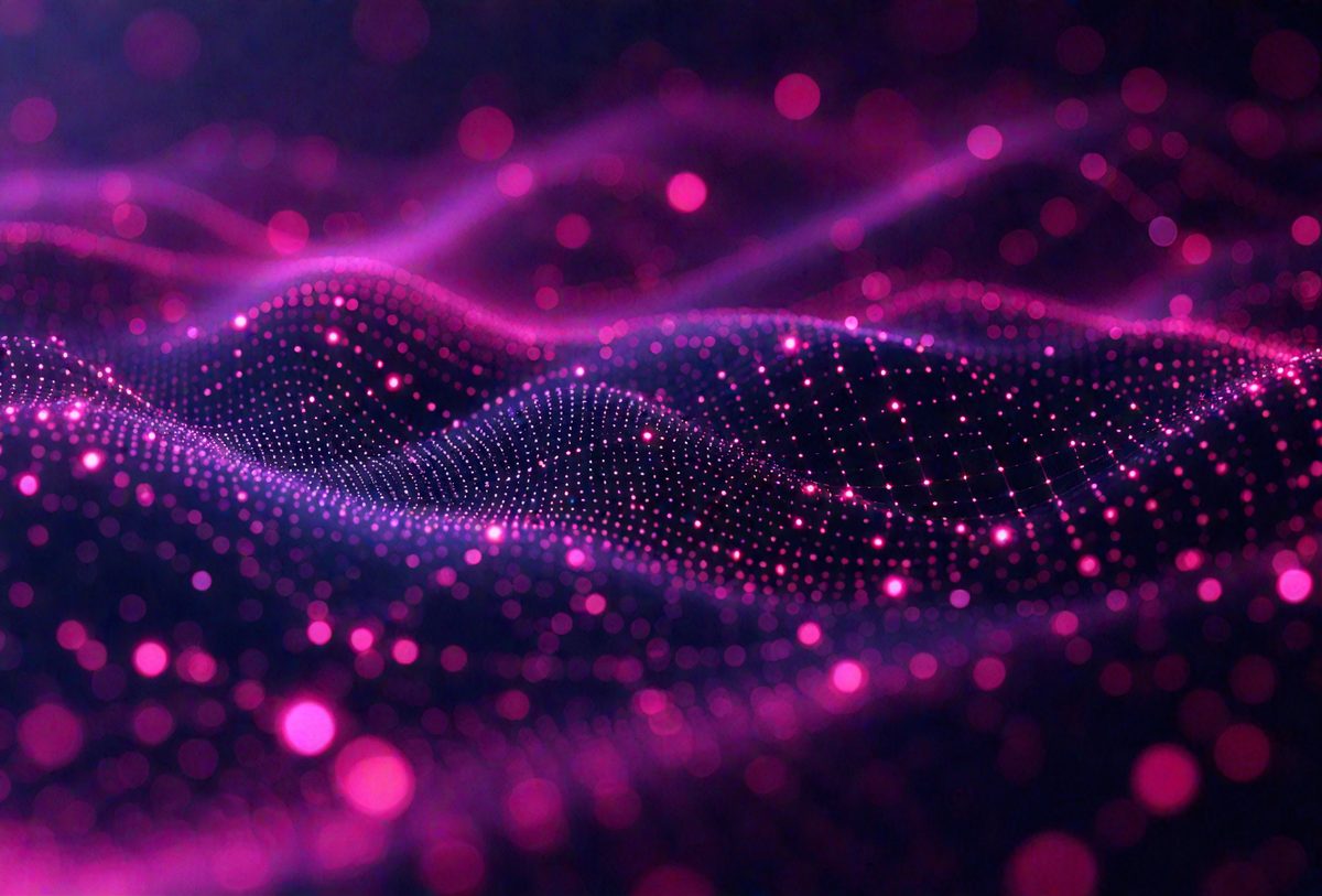 The primary subject of the image is a purple, pink, and white patterned background. The setting is a digital art or illustration, with a visually appealing and colorful design. The visual style is a combination of digital art and illustration, creating a unique and eye-catching pattern. The colors and mood of the image are predominantly pink and purple, giving it a warm and inviting atmosphere.
