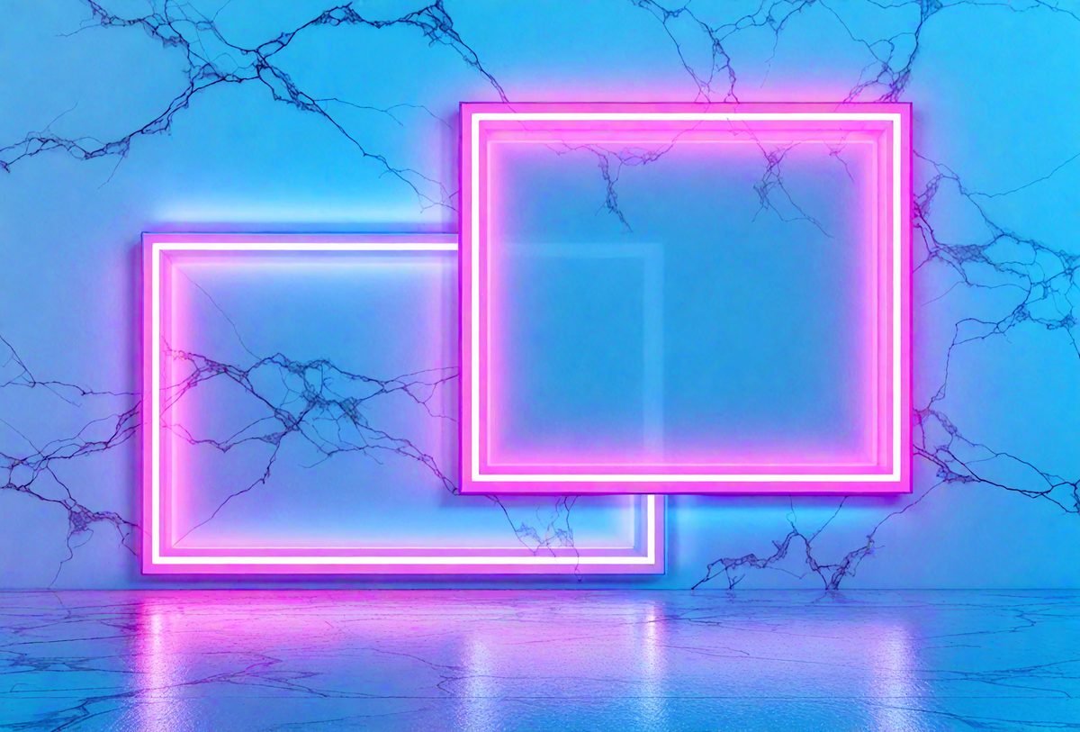 The primary subject of the image is a large, brightly colored neon sign. The sign is mounted on a wall, which serves as the setting for the scene. The visual style of the image is digital art, as it appears to be a computer-generated or digitally edited creation. The colors and mood of the image are vibrant and energetic, with the neon sign being the main focus and source of visual interest.