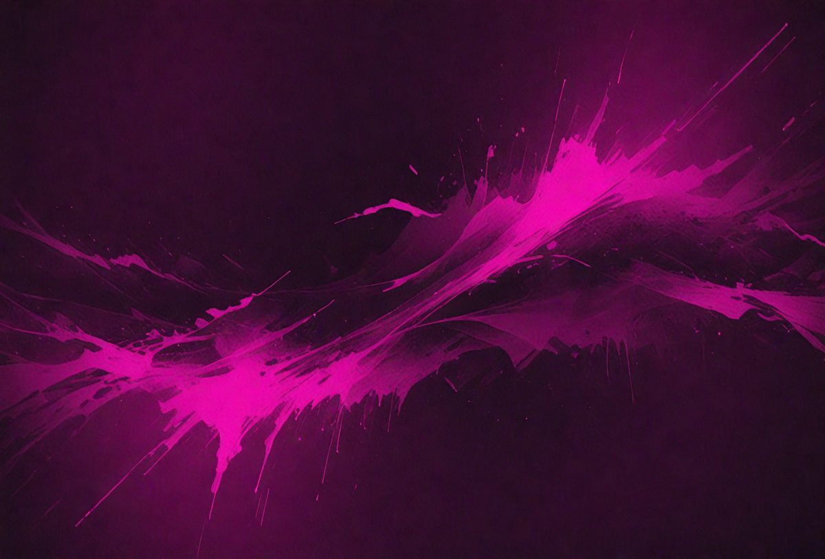 The primary subject of the image is a large, pink, swirling, and splashing design. The setting is a dark background, which contrasts with the vibrant pink color of the design. The visual style appears to be a combination of digital art and illustration, creating a dynamic and eye-catching effect. The colors and mood of the image are predominantly pink, which gives it a lively and energetic atmosphere.