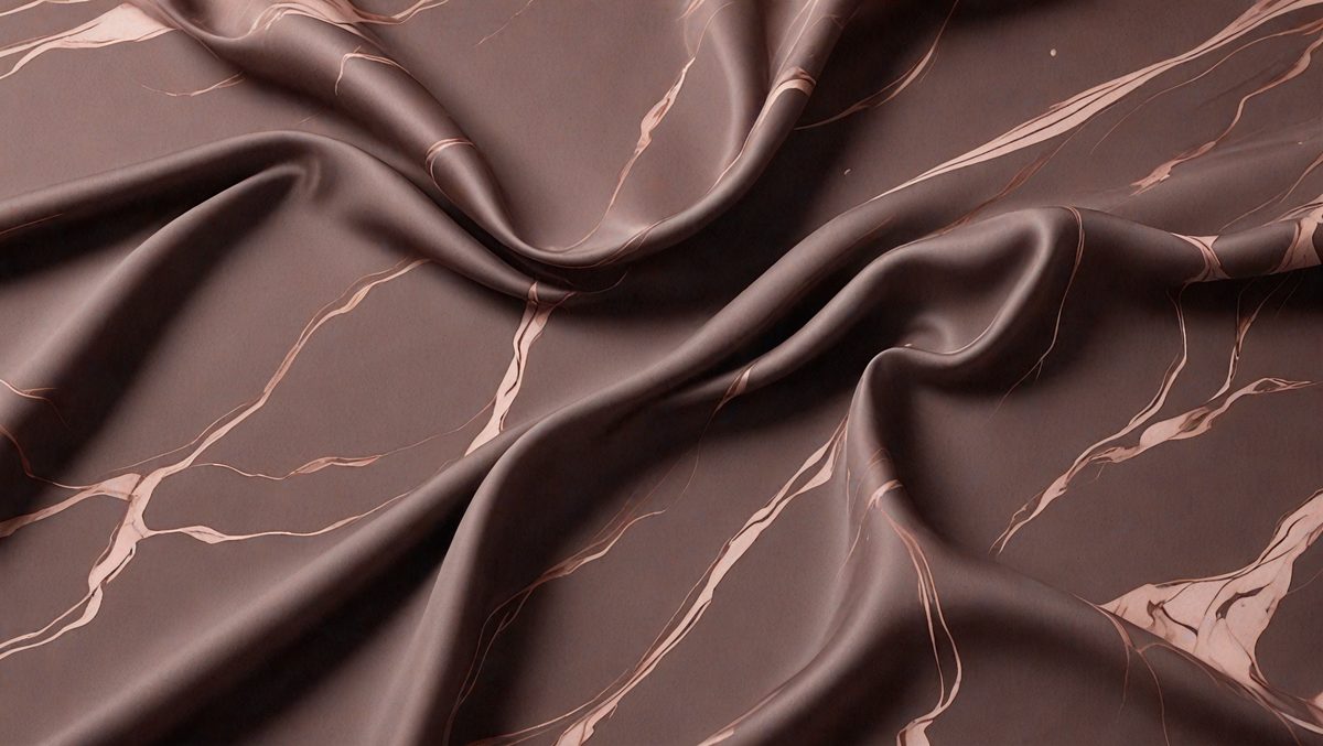The primary subject of the image is a piece of fabric, which is the main object, scene, or focus of the image. The setting or background is a marbled surface, which adds to the visual style of the image. The colors and mood of the image are predominantly brown, giving it a warm and earthy atmosphere.